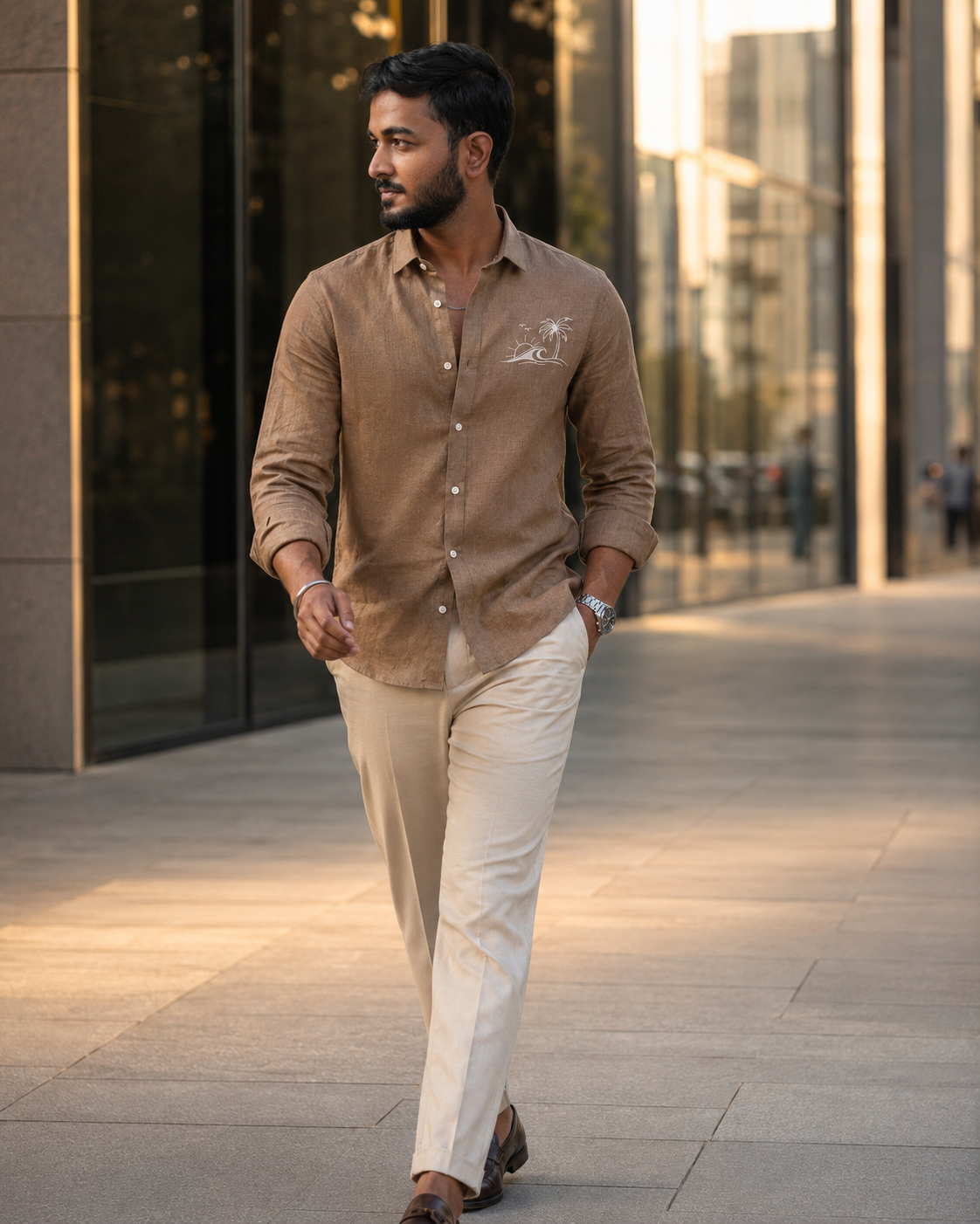 Sand Brown Embroided Shirt