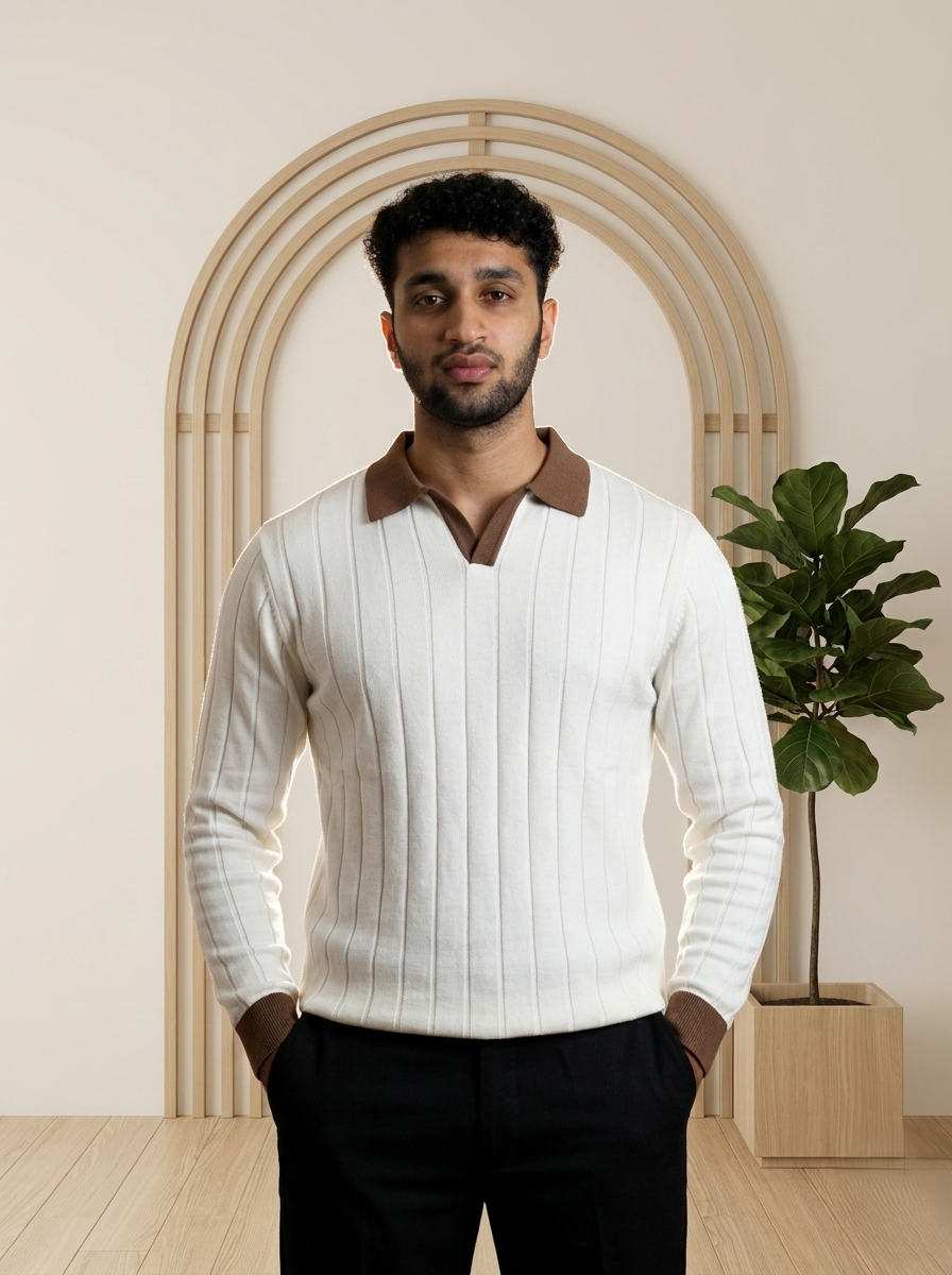 Cream Knit Polo | Cream