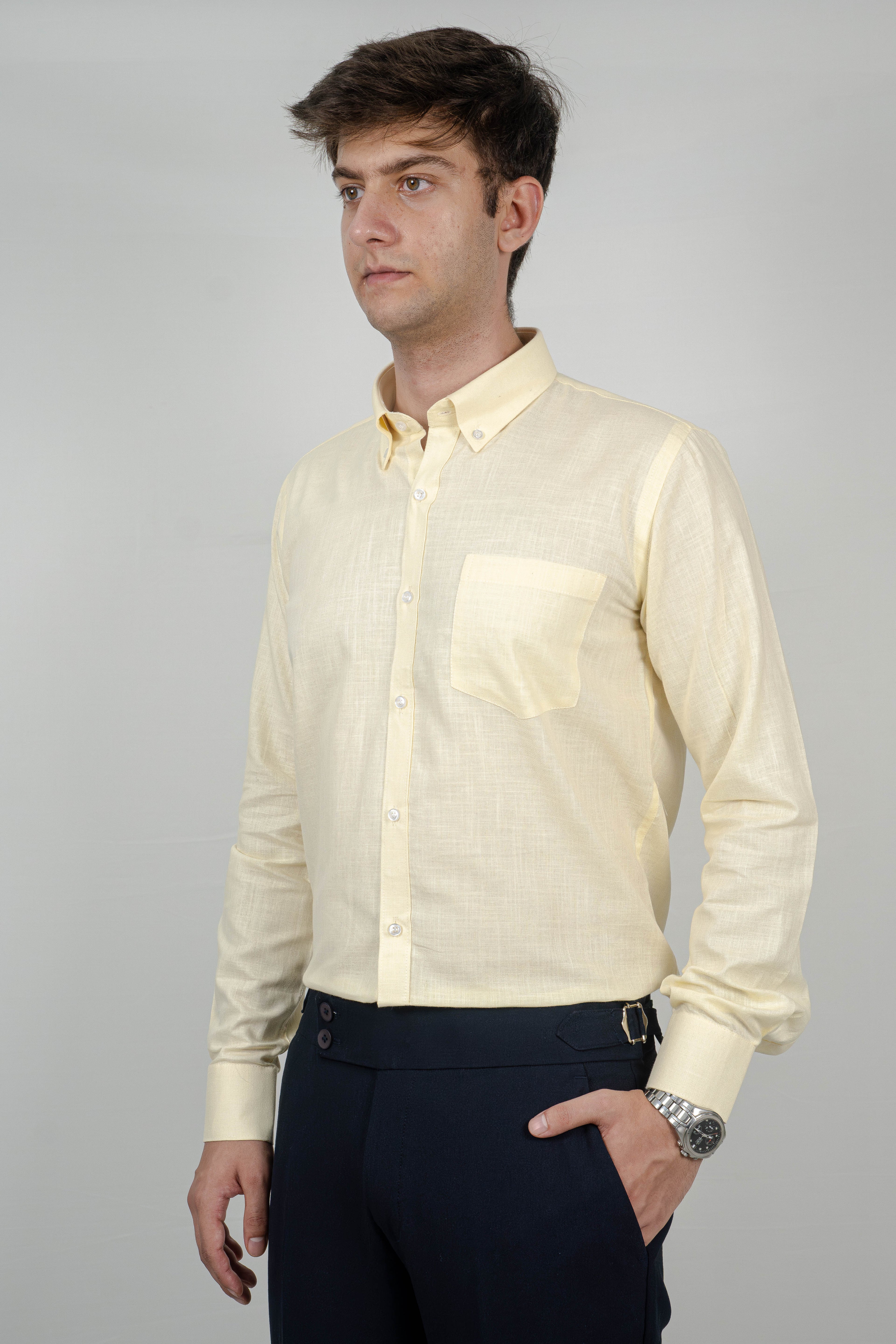 Lemon Yellow Linen Shirt
