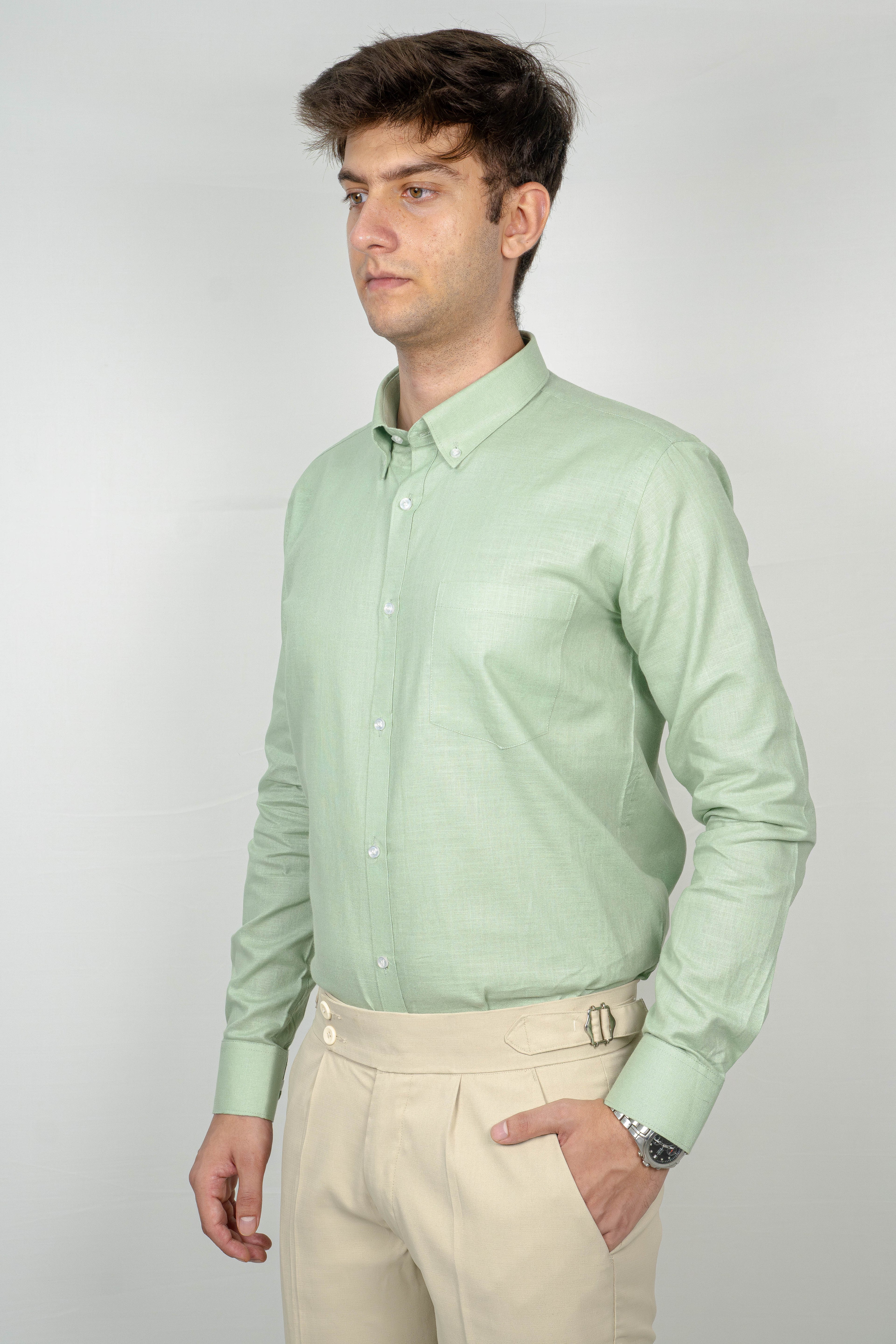 Mint leaf Green Linen Shirt