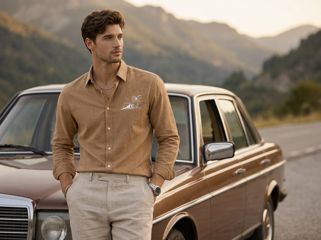 Sand Brown Embroided Shirt
