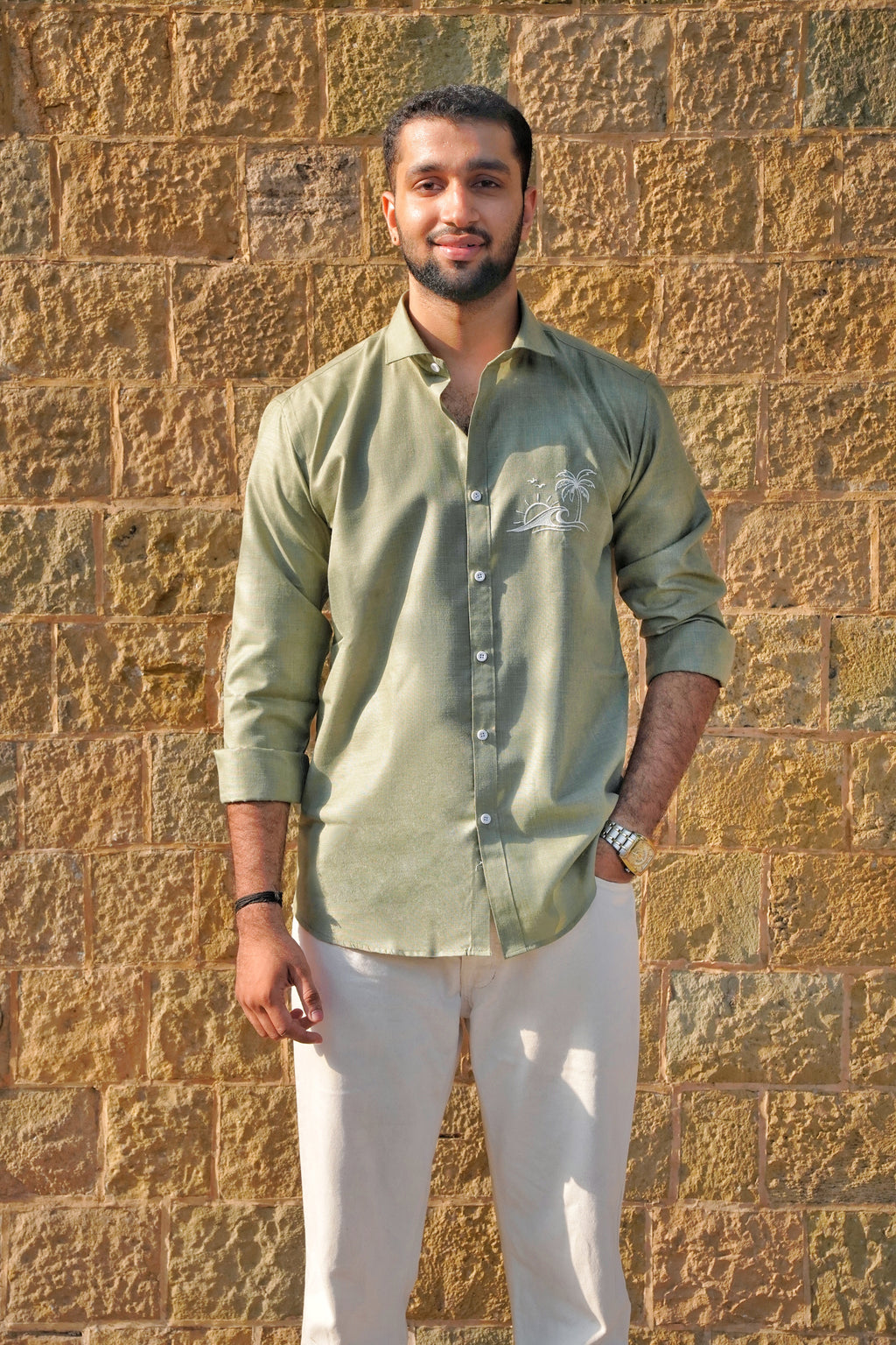 Mute Olive Embroided Shirt
